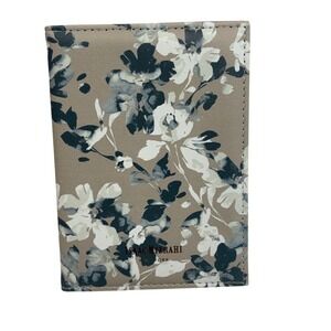 Isaac Mizrahi New York Floral Passport Cover Taupe Faux Leather Travel Wallet